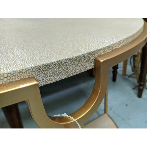 360 - DEMILUNE CONSOLE TABLE, faux shagreen, gilt metal frame, two tier form, contemporary 73cm H x 89cm x... 