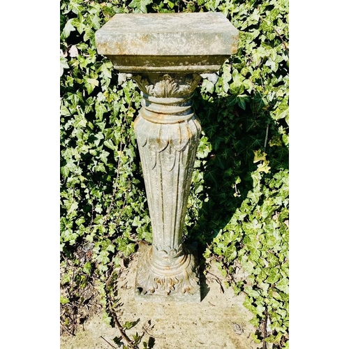 364 - ARCHITECTURAL GARDEN PEDESTAL, 95cm H x 30cm W, scalloped edge detail, resin in a faux stone finish.