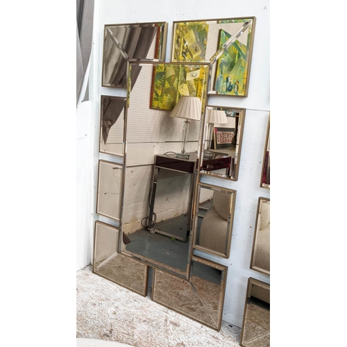 365 - WALL MIRROR, large proportions, sectional design, gilt metal frame, 98cm x 166cm.