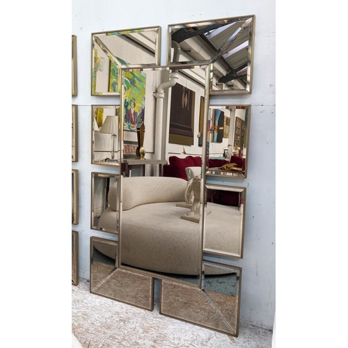 366 - WALL MIRROR, large proportions, sectional design, gilt metal frame, 98cm x 166cm.