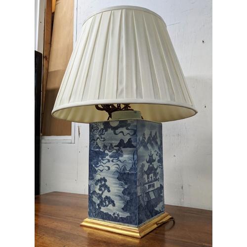 434 - TABLE LAMP, 63cm H Chinese export style blue and white ceramic with shade.