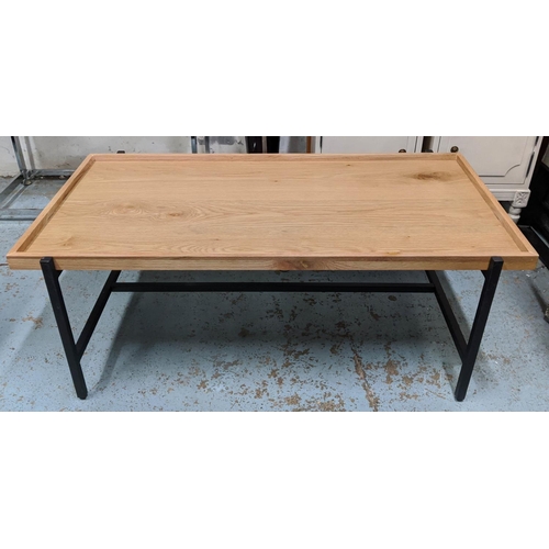 437 - LOW TABLE, 110cm x 40cm x 60cm, oak veneer top, metal base.