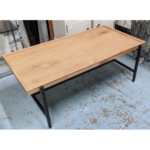 437 - LOW TABLE, 110cm x 40cm x 60cm, oak veneer top, metal base.