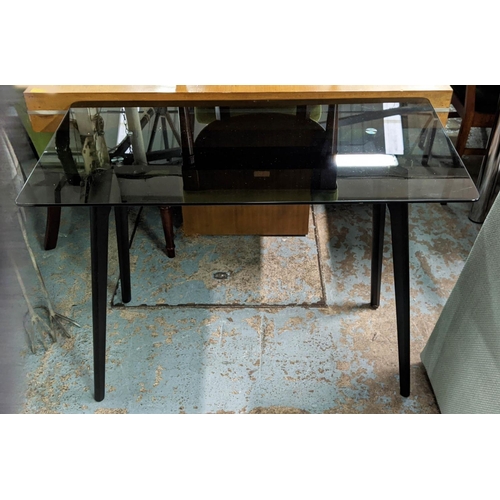 438 - CONSOLE TABLE, 100cm x 50cm x 75cm, smoked glass top.