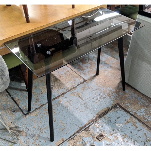 438 - CONSOLE TABLE, 100cm x 50cm x 75cm, smoked glass top.