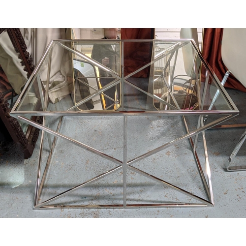 444 - COCKTAIL TABLE, 80cm x 80cm x 50cm, Bauhaus style, polished metal and glass.