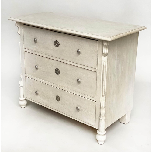 274 - COMMODE, 19th century French Napoleon III grey painted with three long drawers, 99cm x 49cm x 80cm H... 