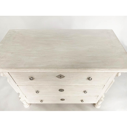 274 - COMMODE, 19th century French Napoleon III grey painted with three long drawers, 99cm x 49cm x 80cm H... 