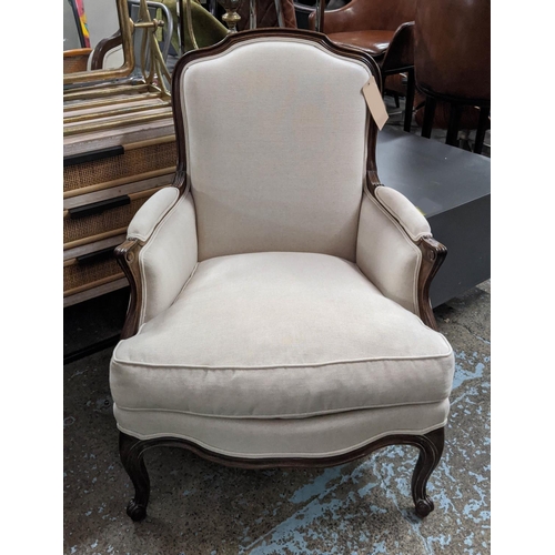 479 - BALZAROTTI PARIS BERGERE, 72cm W x 96cm H Louis XV design with linen upholstery.