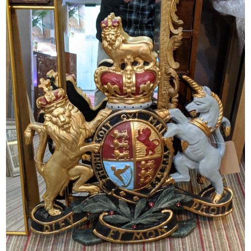 482 - ARMORIAL WALL PLAQUE, 77cm x 61cm polychrome finish.