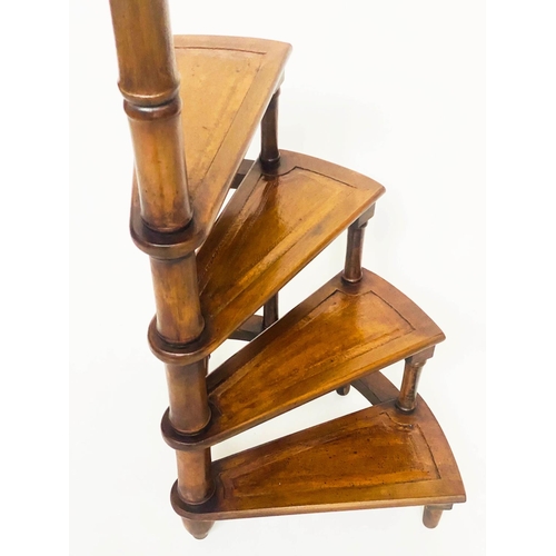 275 - SPIRAL LIBRARY STEPS, George III style mahogany with four spiral gilt tooled leather treads and pole... 