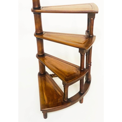 275 - SPIRAL LIBRARY STEPS, George III style mahogany with four spiral gilt tooled leather treads and pole... 