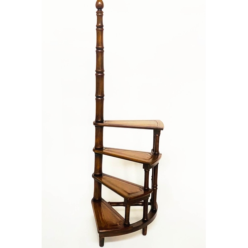 275 - SPIRAL LIBRARY STEPS, George III style mahogany with four spiral gilt tooled leather treads and pole... 