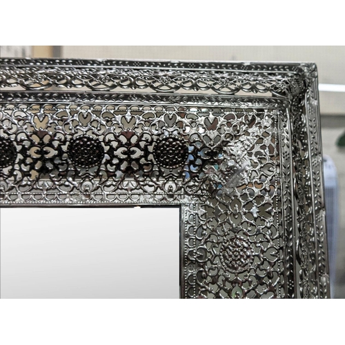 487 - WALL MIRROR, 95cm x 70cm, Moroccan style, pierced metal frame.