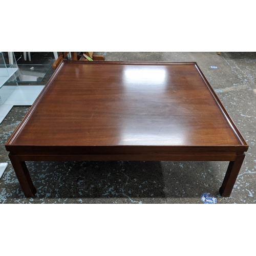 493 - SOUTH AFRICAN IMBUIA WOOD COFFEE TABLE, 36cm H x 111cm W x 111cm D.