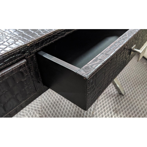 495 - DESK, 120cm x 76cm x 80cm, faux crocodile finish with three drawers.