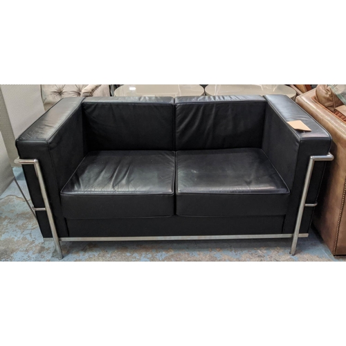 498 - AFTER LE CORBUSIER JEANNERET AND PERRIAND LC2 STYLE SOFA, 145cm W.