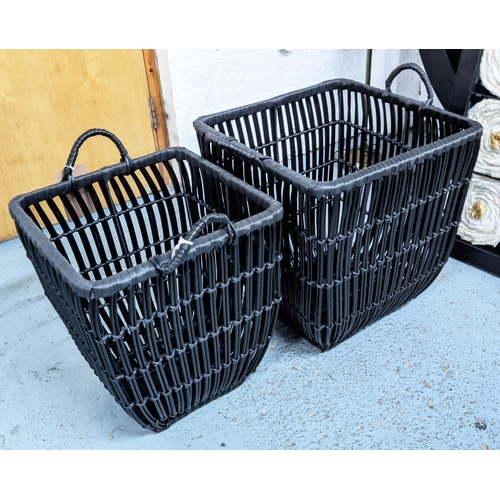 499 - BLANKET BASKETS, a graduated pair, 47cm x 48cm x 58cm, faux rattan. (2)