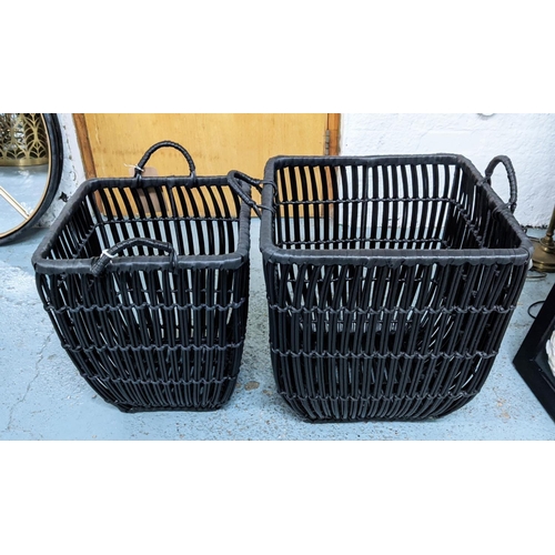 499 - BLANKET BASKETS, a graduated pair, 47cm x 48cm x 58cm, faux rattan. (2)