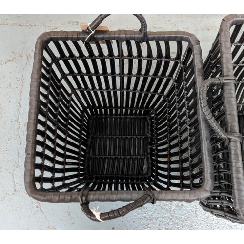 499 - BLANKET BASKETS, a graduated pair, 47cm x 48cm x 58cm, faux rattan. (2)