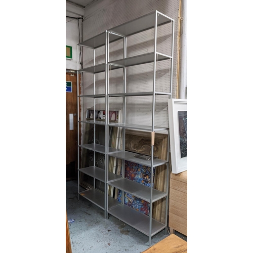 504 - BRUNO FATTORINI STYLE OPEN SHELVES, a pair, 231cm H x 73cm W x 29cm D. (2)