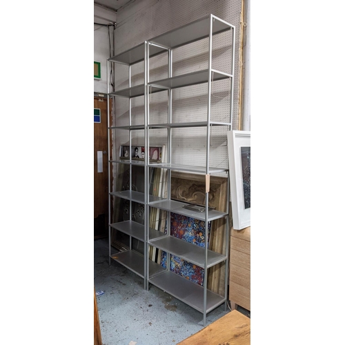 504 - BRUNO FATTORINI STYLE OPEN SHELVES, a pair, 231cm H x 73cm W x 29cm D. (2)