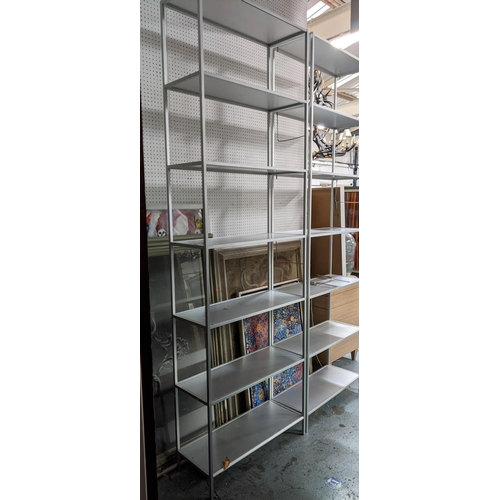 504 - BRUNO FATTORINI STYLE OPEN SHELVES, a pair, 231cm H x 73cm W x 29cm D. (2)