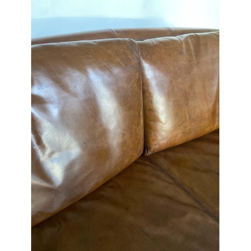 531 - DANISH SOFA, mid 20th century soft mid brown leather upholstery with back, seat and side cushions, 1... 