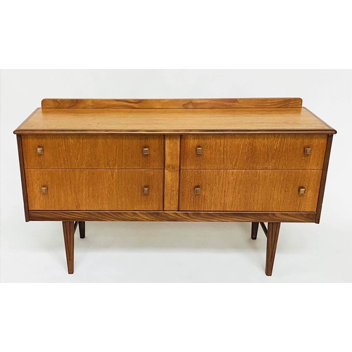 532 - CHEST, 76cm x 137cm x 42cm, mid 20th century teak Danish style, with four short drawers and tapering... 