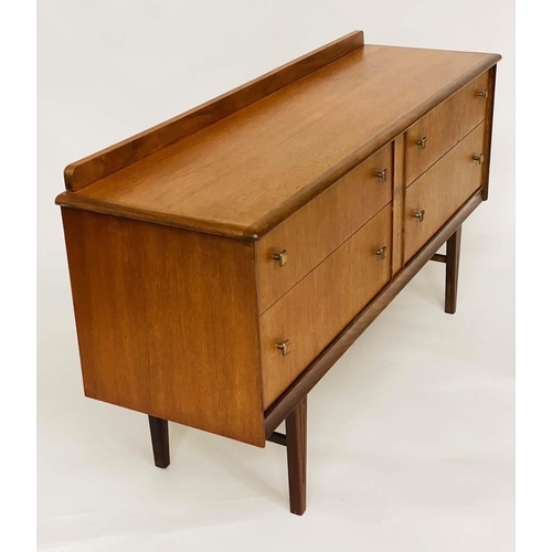 532 - CHEST, 76cm x 137cm x 42cm, mid 20th century teak Danish style, with four short drawers and tapering... 