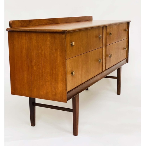 532 - CHEST, 76cm x 137cm x 42cm, mid 20th century teak Danish style, with four short drawers and tapering... 