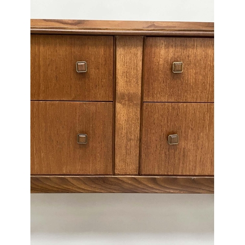 532 - CHEST, 76cm x 137cm x 42cm, mid 20th century teak Danish style, with four short drawers and tapering... 