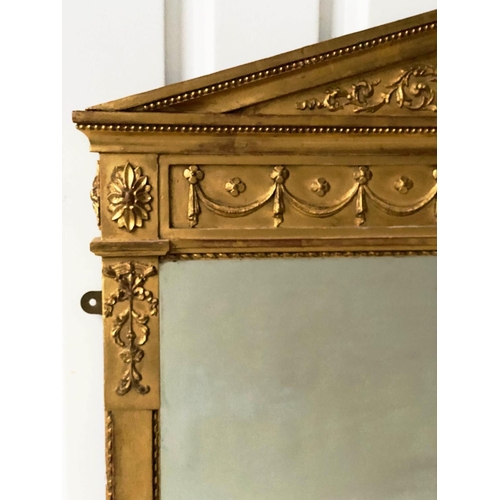 269 - OVERMANTEL, 19th century giltwood and gesso moulded with open triangular pediment, swag frieze, pila... 