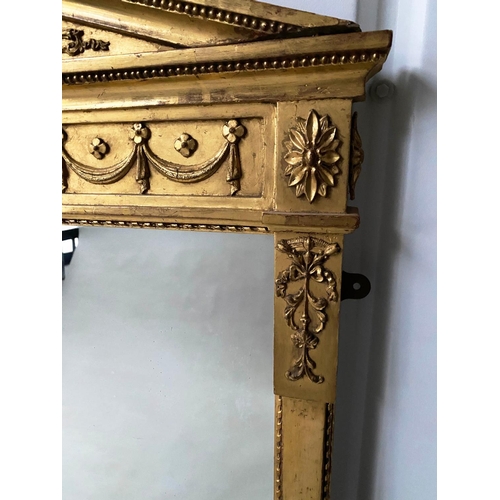 269 - OVERMANTEL, 19th century giltwood and gesso moulded with open triangular pediment, swag frieze, pila... 