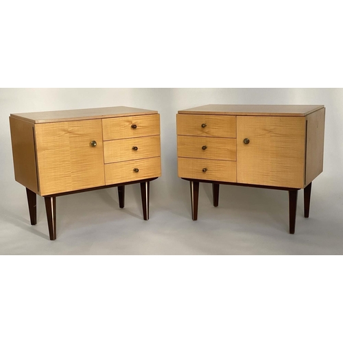 536 - BEDSIDE CABINETS, a pair Scandinavian maple each with three drawers and cabinet, 59cm W x 36cm D x 5... 