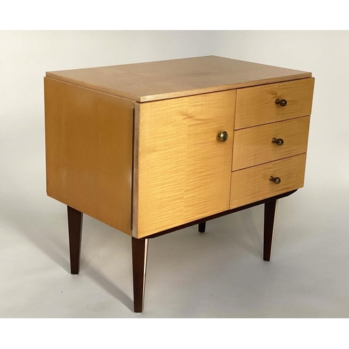 536 - BEDSIDE CABINETS, a pair Scandinavian maple each with three drawers and cabinet, 59cm W x 36cm D x 5... 