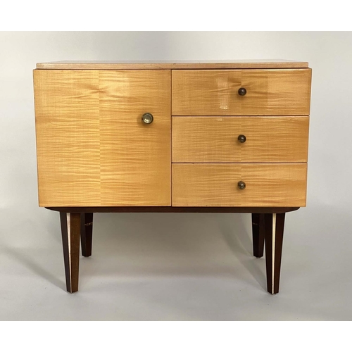 536 - BEDSIDE CABINETS, a pair Scandinavian maple each with three drawers and cabinet, 59cm W x 36cm D x 5... 