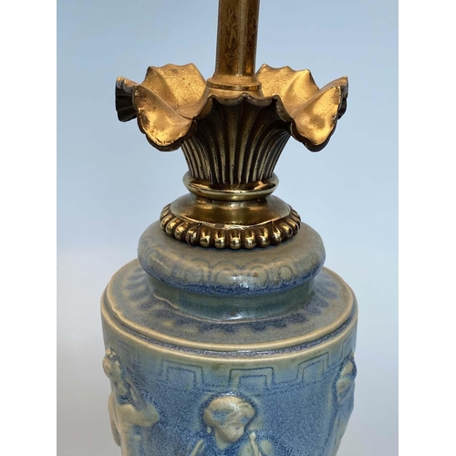 270 - TABLE LAMPS, a pair, Neo Classical vase form blue and white Wedgewood style ceramic, gilt metal moun... 