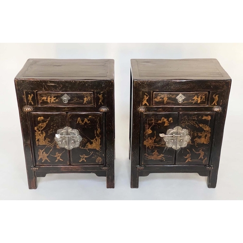 242 - CHINESE CABINETS, 73cm H x 53cm W x 36cm D, a pair, early 20th century Chinese lacquered and gilt Ch... 