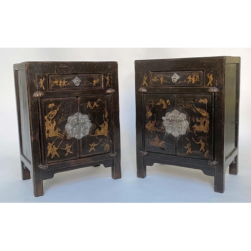 242 - CHINESE CABINETS, 73cm H x 53cm W x 36cm D, a pair, early 20th century Chinese lacquered and gilt Ch... 