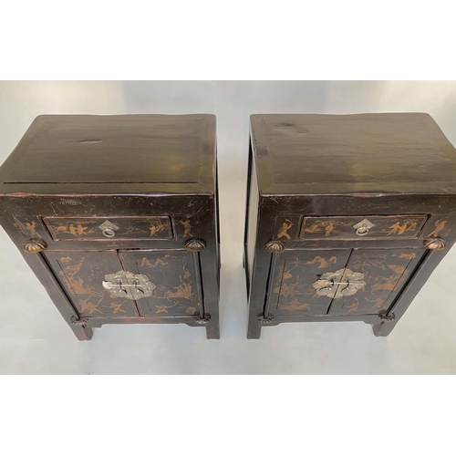 242 - CHINESE CABINETS, 73cm H x 53cm W x 36cm D, a pair, early 20th century Chinese lacquered and gilt Ch... 