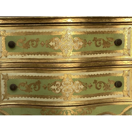 265 - FLORENTINE COMMODE, mid 20th century Italian white, green and gilt incised decoration of serpentine ... 