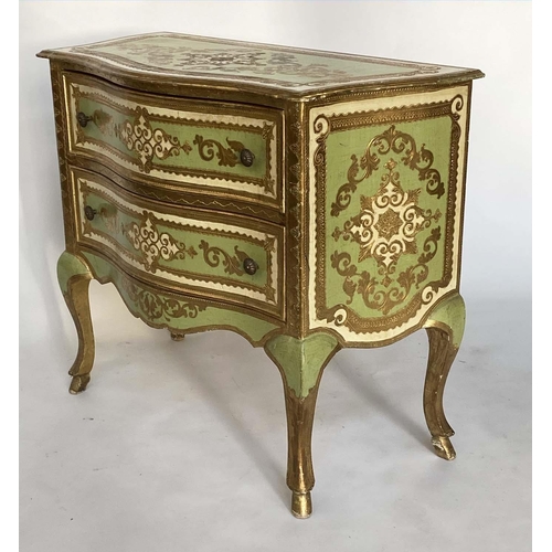 265 - FLORENTINE COMMODE, mid 20th century Italian white, green and gilt incised decoration of serpentine ... 