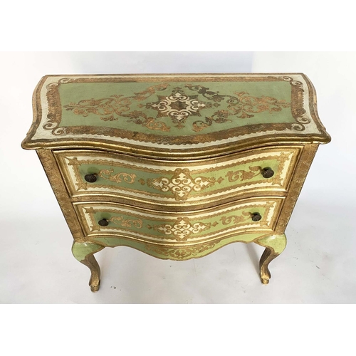 265 - FLORENTINE COMMODE, mid 20th century Italian white, green and gilt incised decoration of serpentine ... 