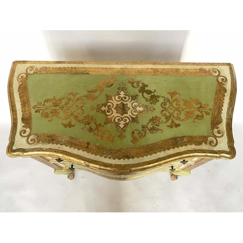 265 - FLORENTINE COMMODE, mid 20th century Italian white, green and gilt incised decoration of serpentine ... 