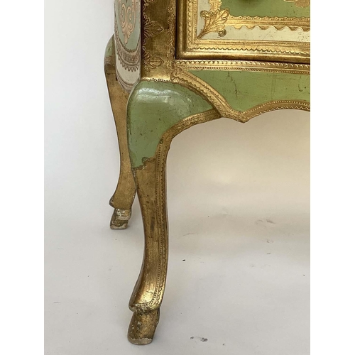 265 - FLORENTINE COMMODE, mid 20th century Italian white, green and gilt incised decoration of serpentine ... 