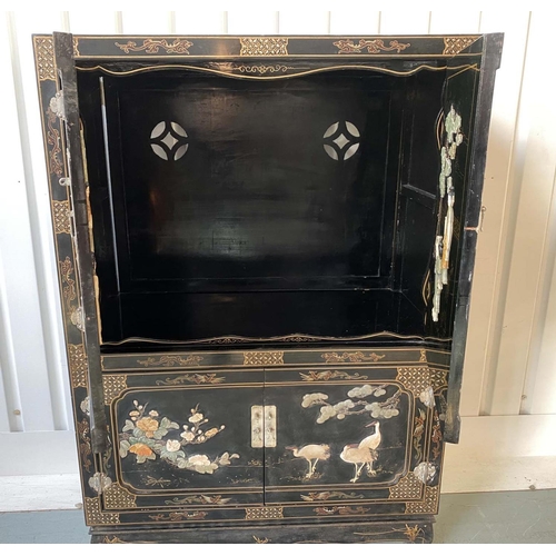 266 - CHINESE SIDE CABINET, 152cm H x 102cm W x 52cm D, Chinese lacquered gilt Chinoiserie and stone mount... 