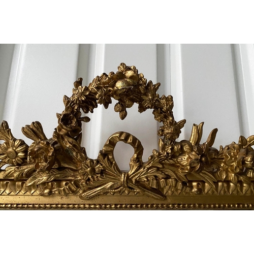 267 - OVERMANTEL, 19th century French giltwood and gesso moulded with shaped bevelled plate, garland crest... 