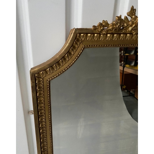 267 - OVERMANTEL, 19th century French giltwood and gesso moulded with shaped bevelled plate, garland crest... 