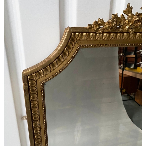 267 - OVERMANTEL, 19th century French giltwood and gesso moulded with shaped bevelled plate, garland crest... 